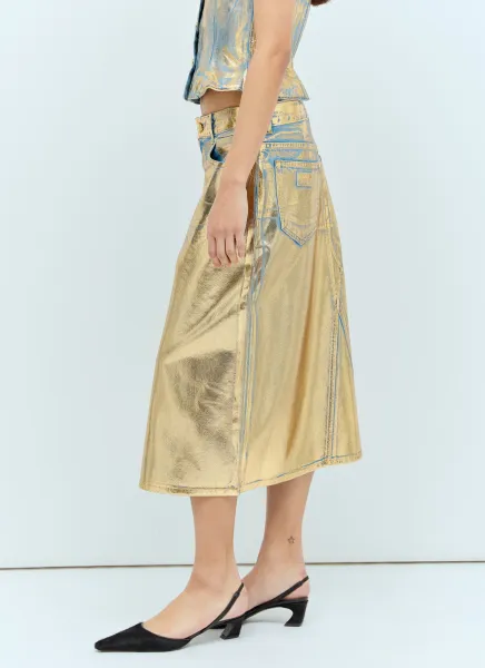 Coated Denim Midi Skirt