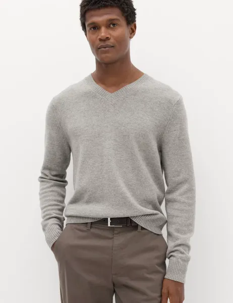 Marks & Spencer Pure Lambswool V-Neck Jumper Mid Grey