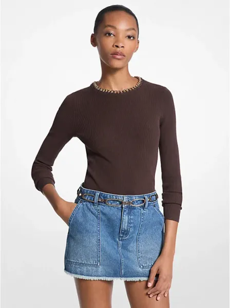 Chain Ribbed Viscose Blend Sweater