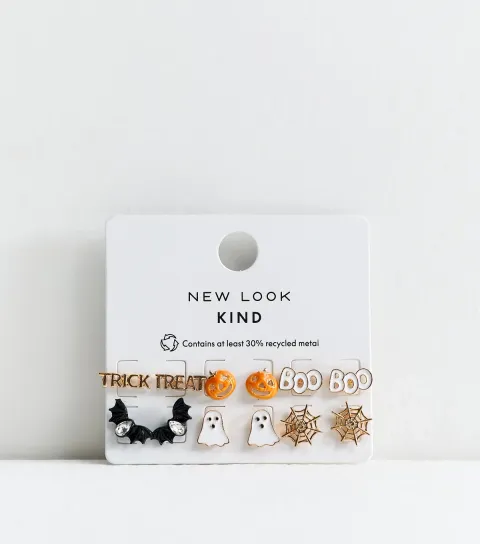 Gold Tone Pack of 6 Halloween Stud Earrings