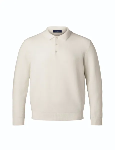 Charles Tyrwhitt Pure Cotton Textured Knitted Polo Shirt Cream