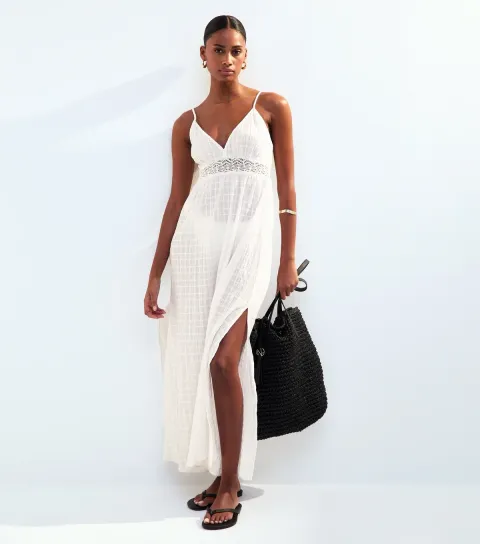 Women's White Lace Insert Maxi Dress