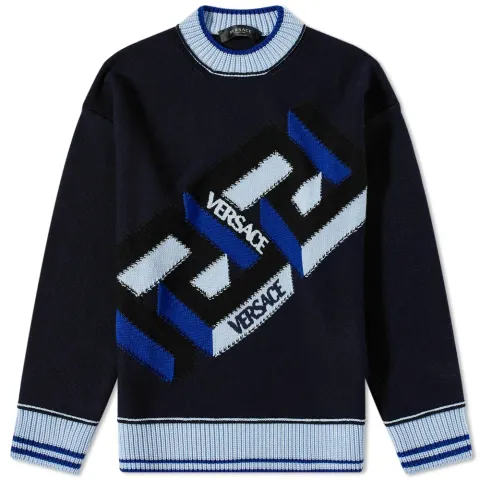 Geometric Greek Intarsia Crew Knit