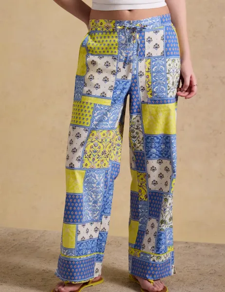 Joules Pure Cotton Printed Wide Leg Trousers Multi