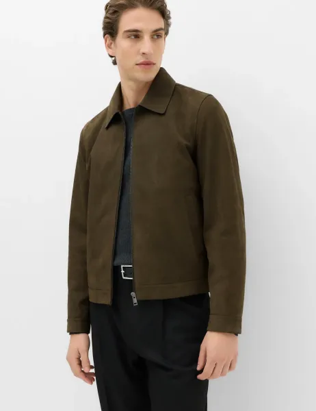 Marks & Spencer Leather Nubuk Harrington Jacket Khaki