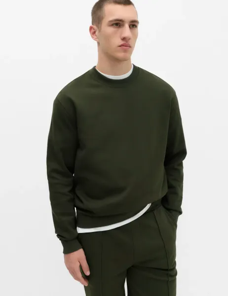 Marks & Spencer Ultimate Cotton Rich Crew Neck Sweatshirt Dark Khaki