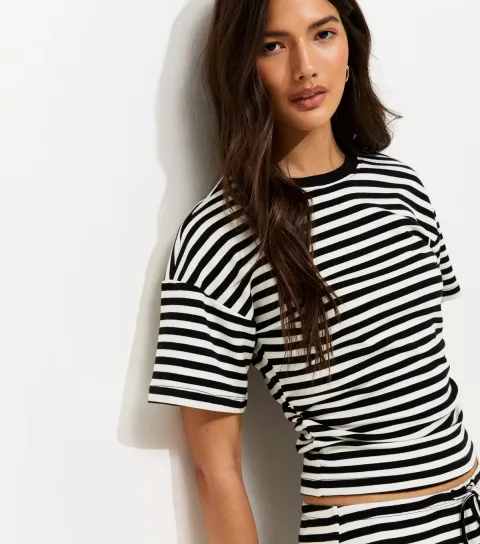 Women's Black Striped Corset Tee