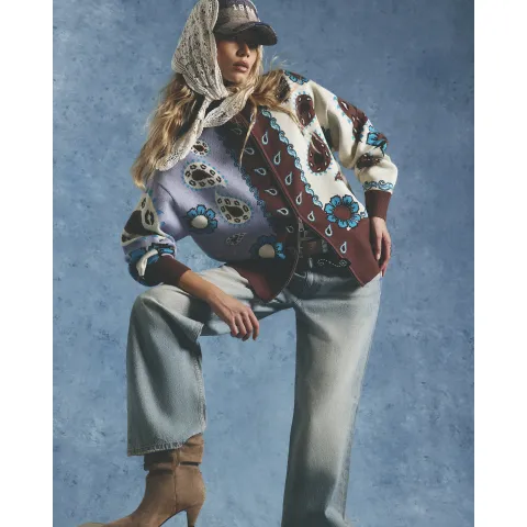 River Island Paisley Zip Through Knitted Cardigan
