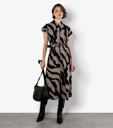 Women's Stone Painterly Zebra Print Shirt Dress
