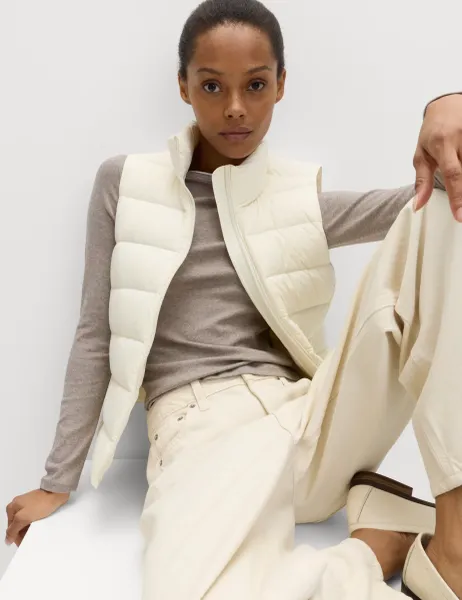 Marks & Spencer Feather & Down Packaway Funnel Neck Gilet Light Cream