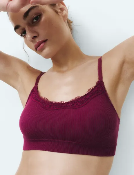 Marks & Spencer Jasmine Lace Non Wired Seamfree Crop Top Dark Raspberry