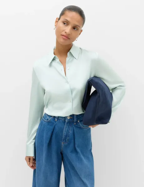 Marks & Spencer Satin Collared Button Through Shirt Light Green