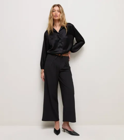 New Look Women's Black Front Pleat Wide Leg Trouser