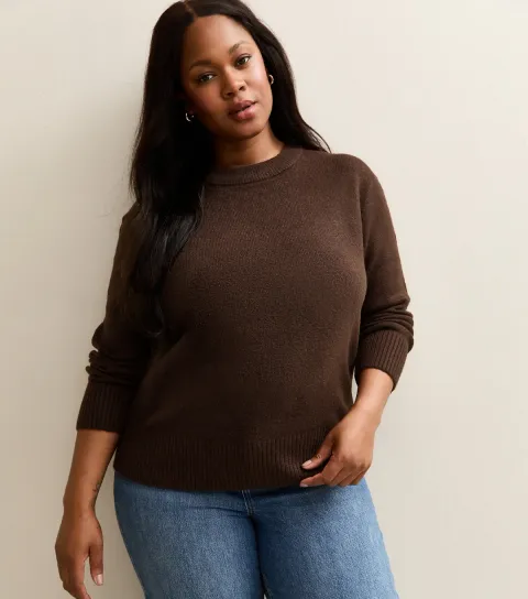 Women's Plus Size Brown Crew Neck Jumper Curves