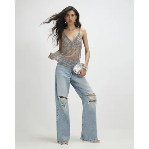 River Island Mesh Embellished Cami Top