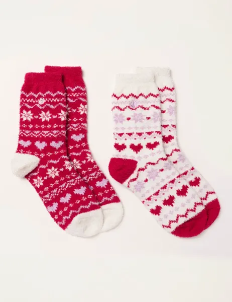 FatFace 2 Pack Ankle High Socks Red Mix