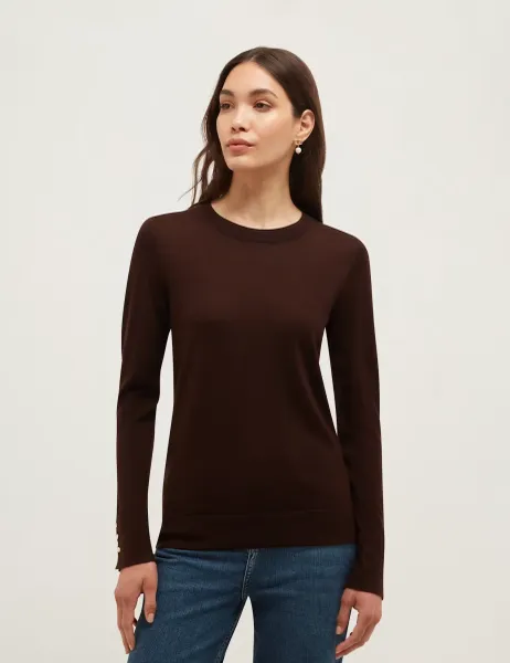 Hobbs Pure Merino Wool Crew Neck Jumper Brown