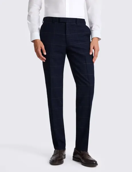 Moss Slim Fit Check Suit Trousers Navy Mix