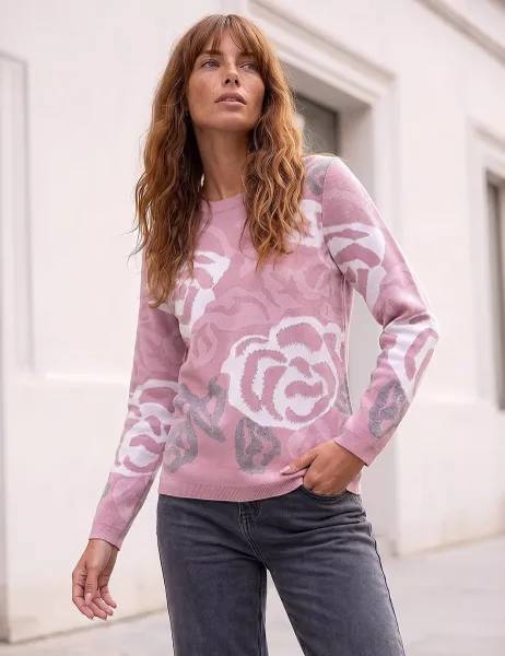 Roman Rayon Blend Jacquard Rose Jumper Light Pink Mix