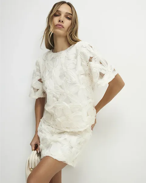 River Island Short Sleeve 3D Floral Top