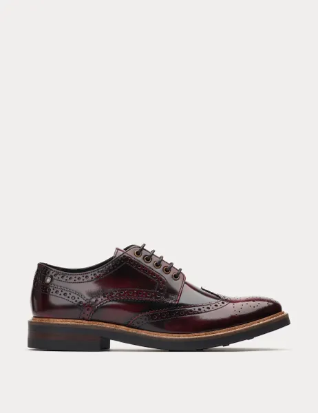 Base London Leather Hi-Shine Brogues Dark Burgundy