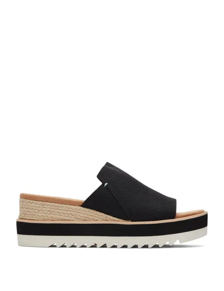 Canvas Wedge Mules Black