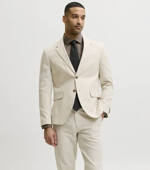 Jack & Jones Men's Oatmeal Regular Cotton-Linen Blazer