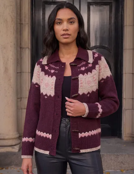 Roman Heart Jacquard Cardigan Burgundy Mix