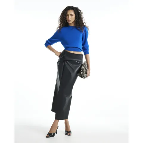 River Island Faux Leather Side Twist Midi Skirt