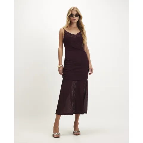 River Island Burgundy Lace Trim Drape Midi Dress