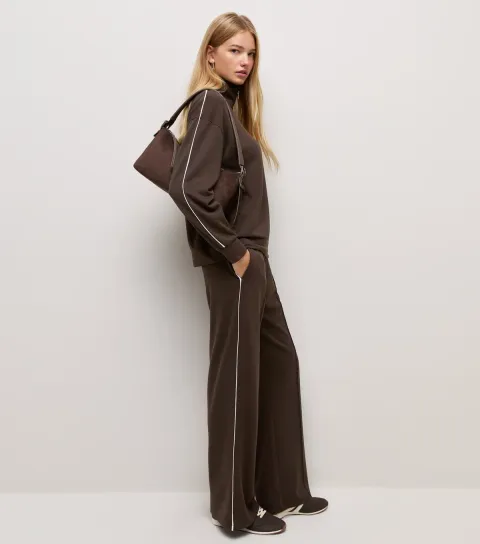 Women's Premium Brown Side Piping Wide Leg Joggers