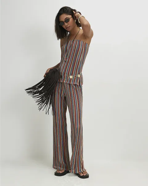 River Island Metallic Stripe Wide Leg Trousers
