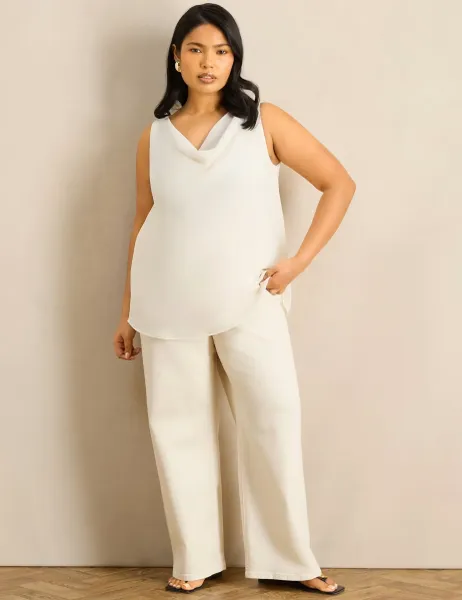 Live Unlimited London Cowl Neck Relaxed Vest Top White