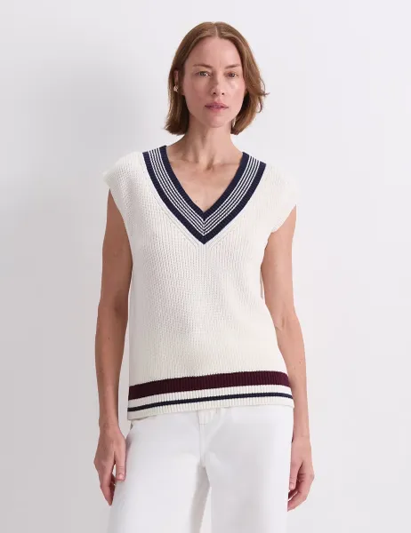 Sportscraft Pure Cotton Textured V-Neck Knitted Vest White