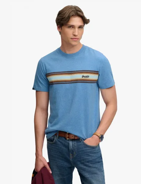 Superdry & Co Pure Cotton Chest Stripe Crew Neck T-Shirt Blue
