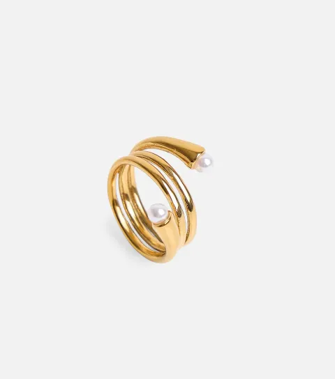 Gold Tone Stacked Faux Pearl Ring