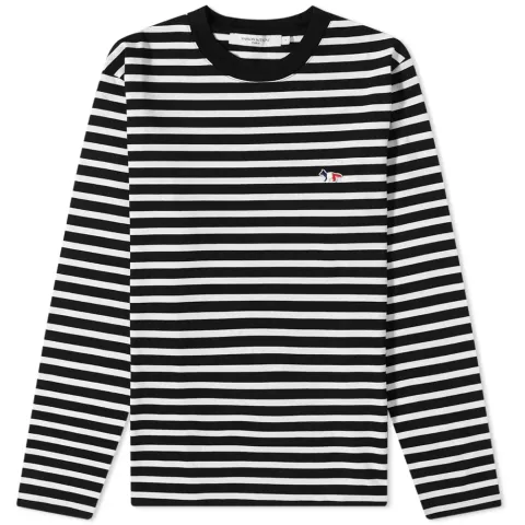 Maison Kitsuné Long Sleeve Tricolour Fox Stripe T-Shirt