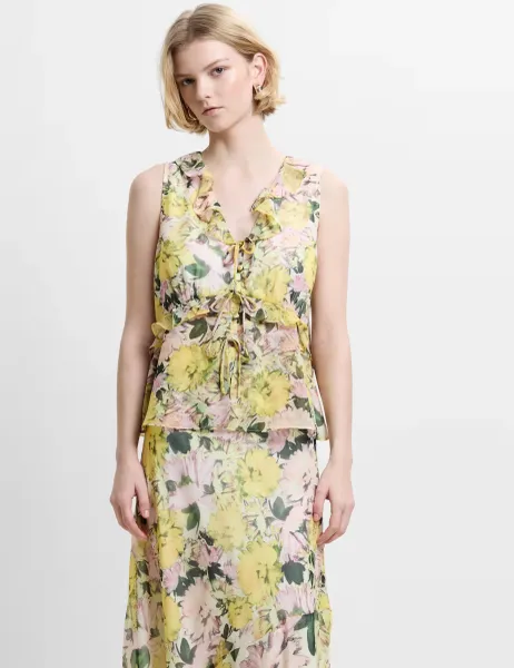 French Connection Floral V-Neck Top Yellow Mix