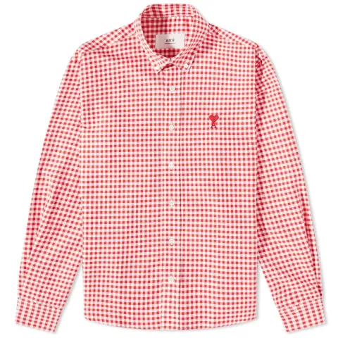 AMI Heart Gingham Button Down Oxford Shirt
