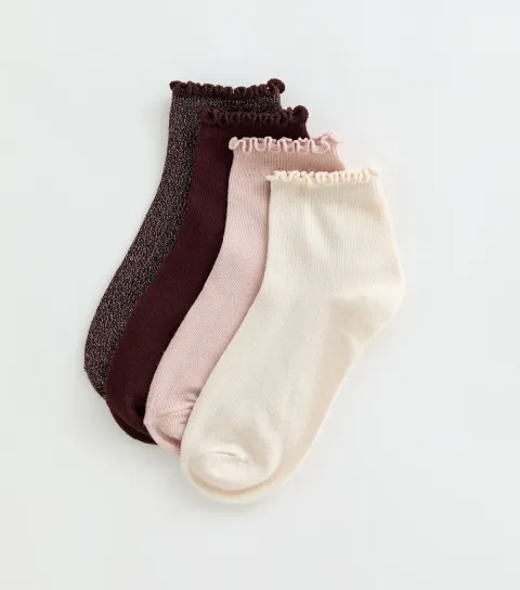 New Look Pack of 4 Multicoloured Frill Hem Ankle Socks