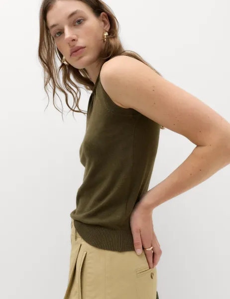 Marks & Spencer Twist Front Slim Knitted Vest Dark Olive