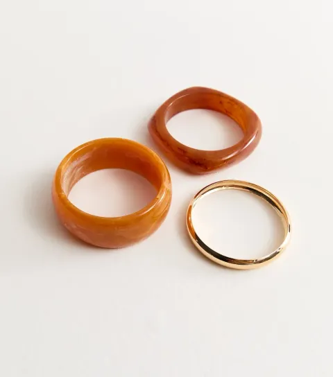 Pack of 3 Brown Chunky Resin and Gold Tone Bangles
