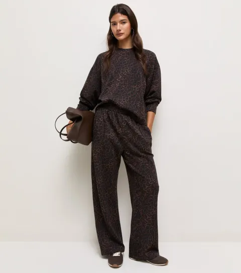 New Look Women's Premium Brown Leopard Print Wide Leg Joggers