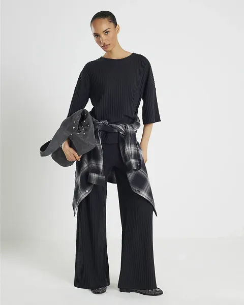 River Island Cosy Ribbed Wide Leg Trousers