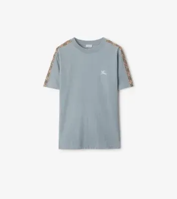 Check Trim Cotton T-shirt in Gale grey