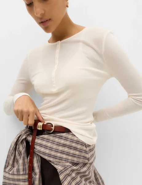 Marks & Spencer Wool Touch Layering Slim Henley Top Vanilla