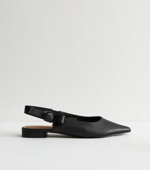 Women's Black Bow Strap Slingback Pumps
