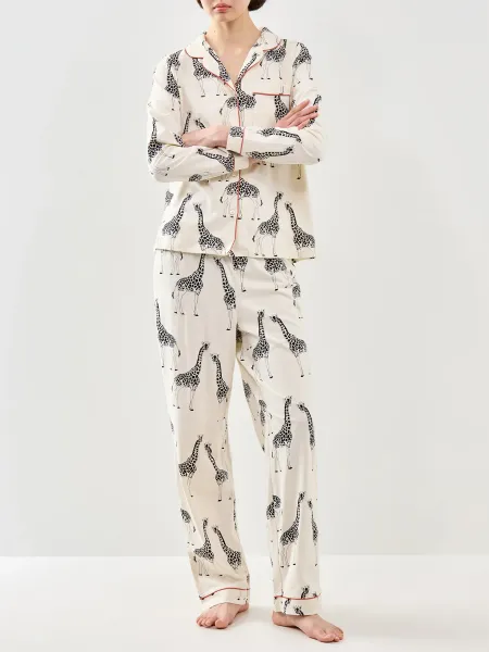 Chelsea Peers Giraffe Print Button Up Organic Long Set