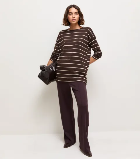 New Look Women's Tall Brown Soft Touch Stripe Long Sleeve Top