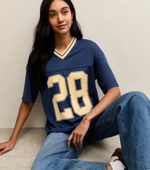 Women's Navy Oversized 28 Logo Football Top